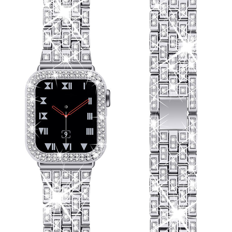 Replacement 5 Beads Rhinestone Decor Stainless Steel Watchband + PC Watch Case Protective Cover for Apple Watch Series 3 2 1 38mm Replacement 5 Beads Rhinestone Decor Stainless Steel Watchband + PC Watch Case Protective Cover for Apple Watch Series 3 2 1 38mm
